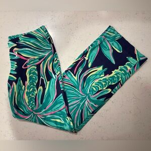 Lilly Pulitzer Full Length Wide Leg Stretchy Pants size Medium Navy Green Pink